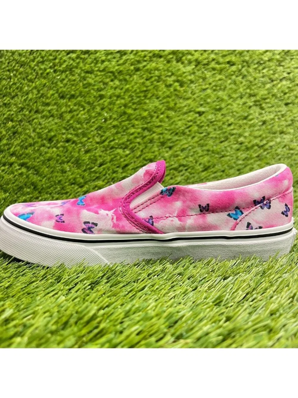 Vans Classic Slip-On Butterfly Girls Size 3Y Pink White Athletic Shoes Sneakers